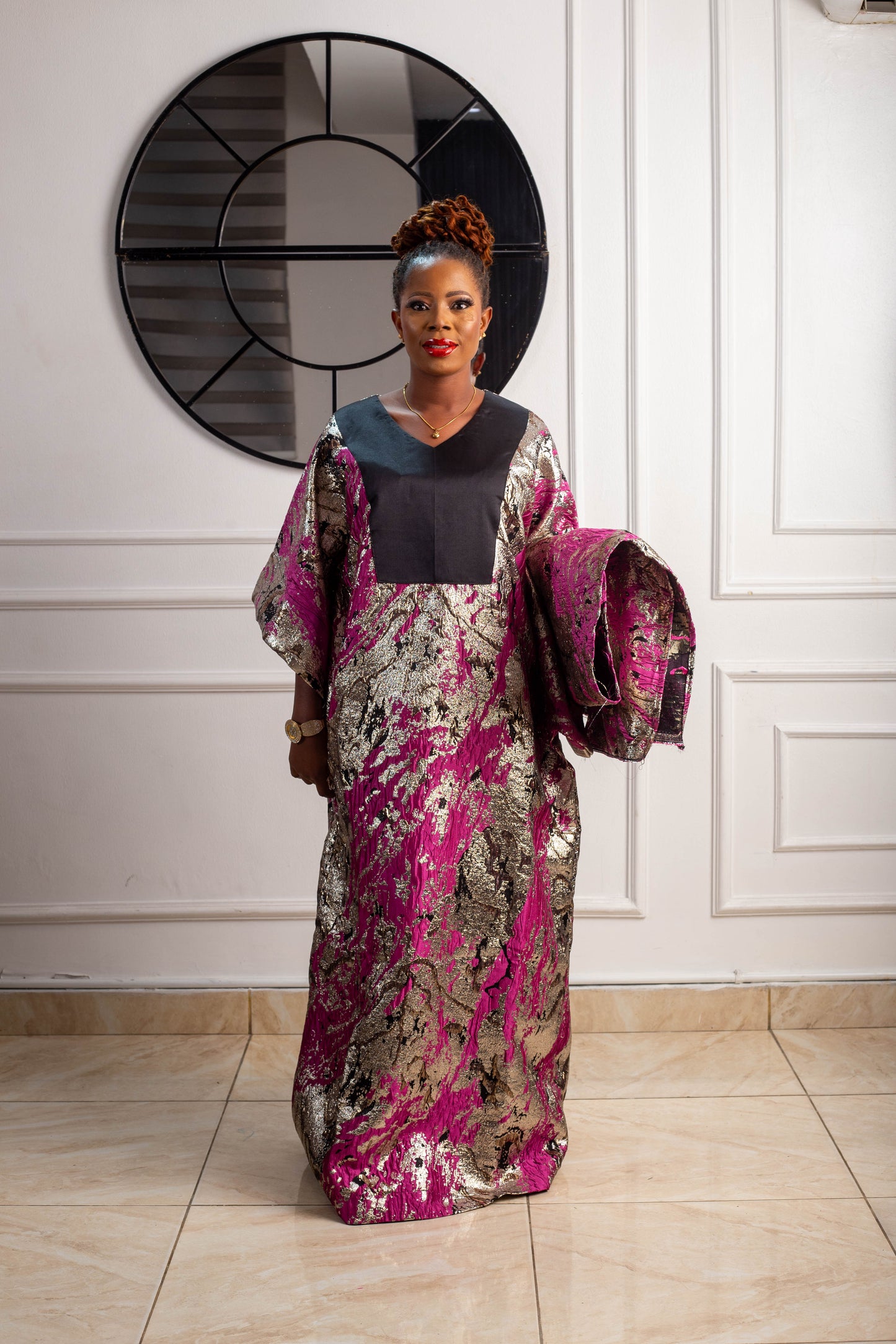 BROCADE GOWN WITH PLAIN MATERIAL
