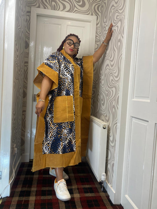 3 Quater Ankara Gown With Aso Oke