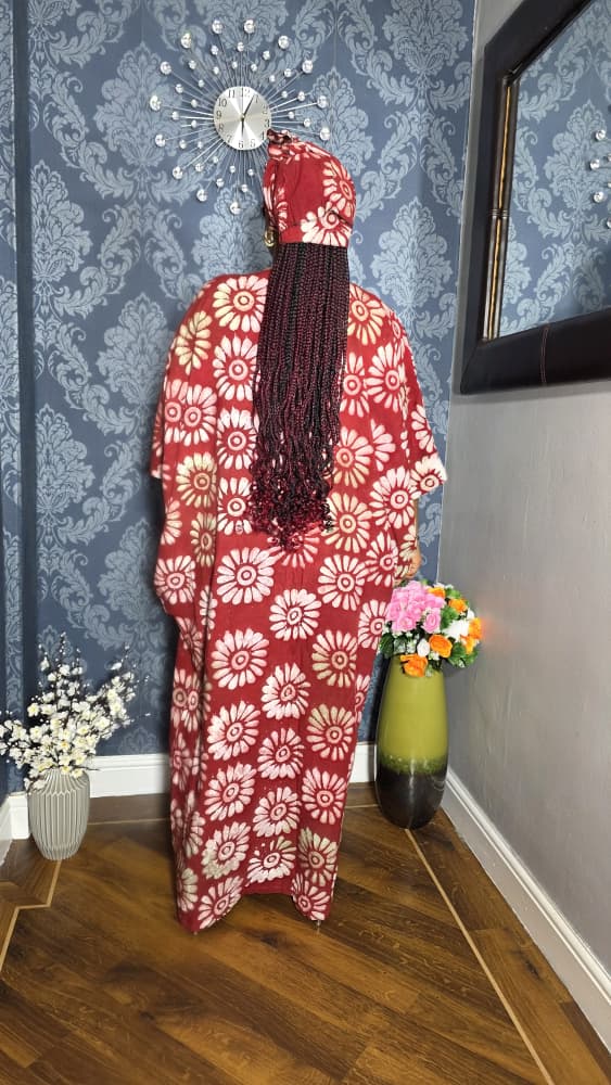 Long Adire Gown With Aso Oke