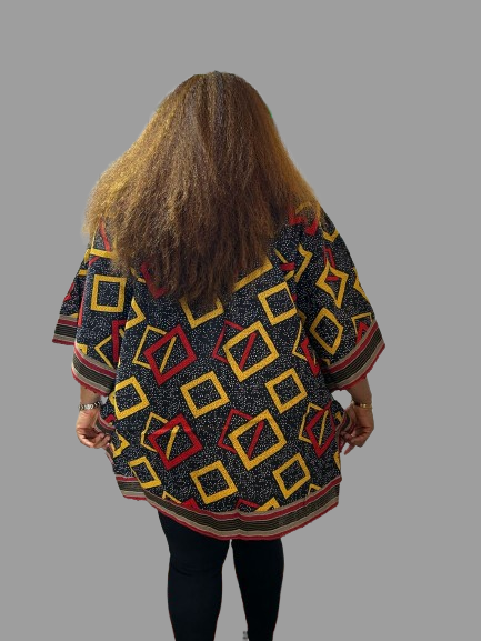 Short Ankara Kimono Jacket With Aso Oke