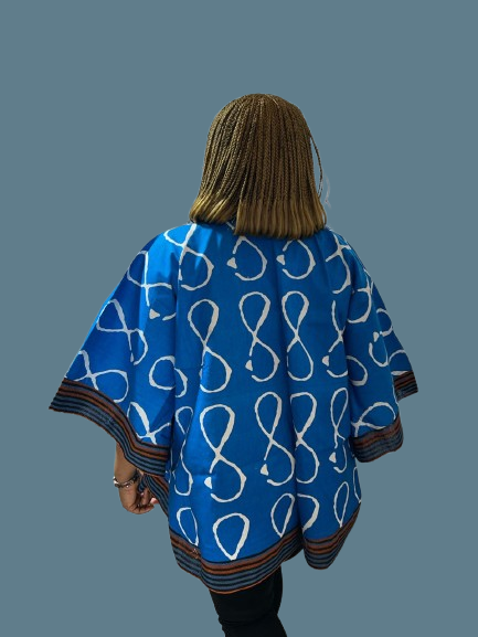 Short Ankara Kimono Jacket With Aso Oke