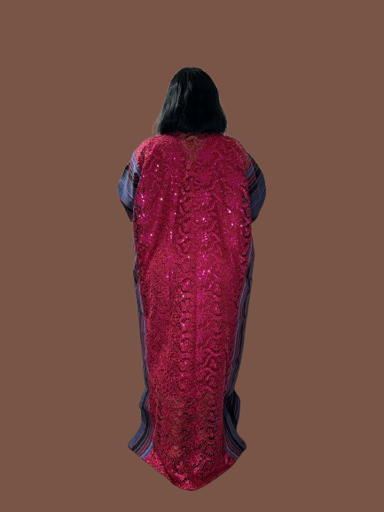 Long Lace Gown With Aso Oke