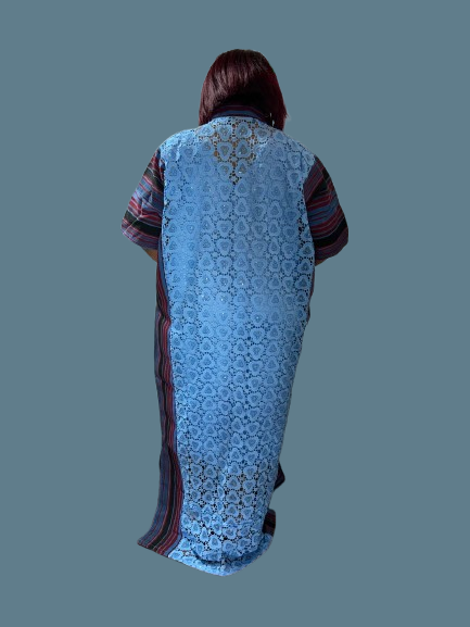 Long Lace Gown With Aso Oke