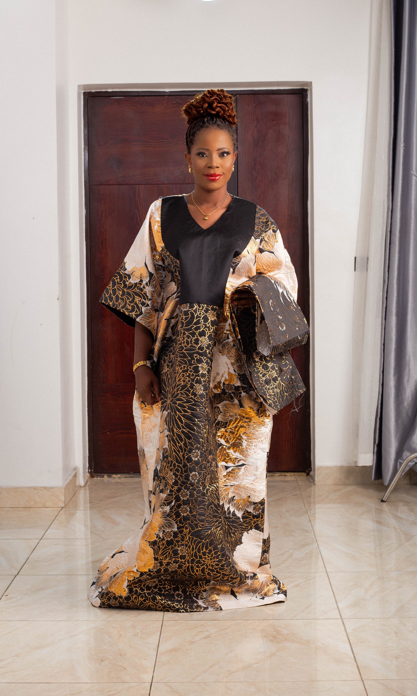 BROCADE GOWN WITH PLAIN MATERIAL