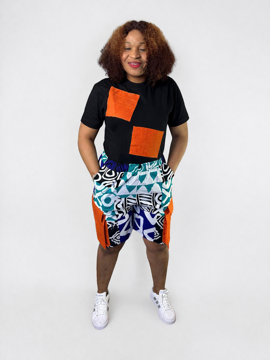 Polo Top and Short Nika With Aso Oke Patches