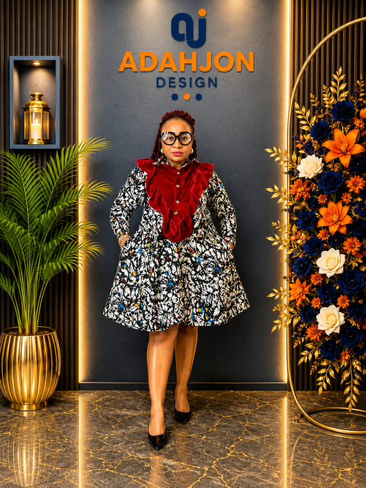 Ankara Short Gown Long Sleeve