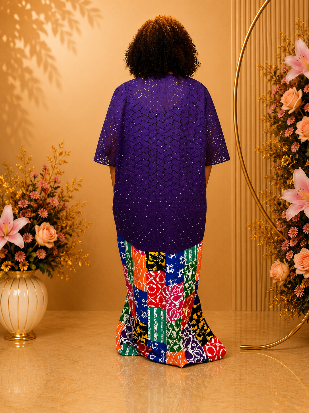 Long Ankara Gown With lace Combination