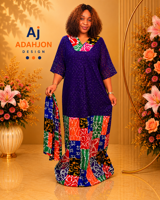 Long Ankara Gown With lace Combination