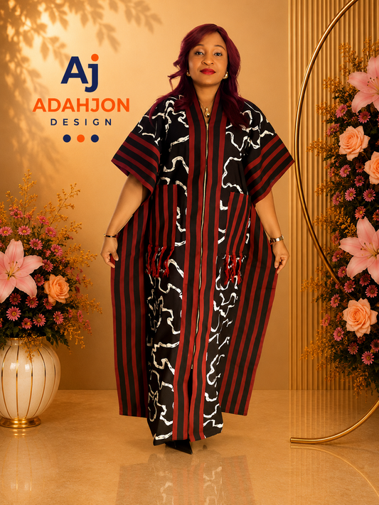 Long Kimono Jacket With Aso Oke