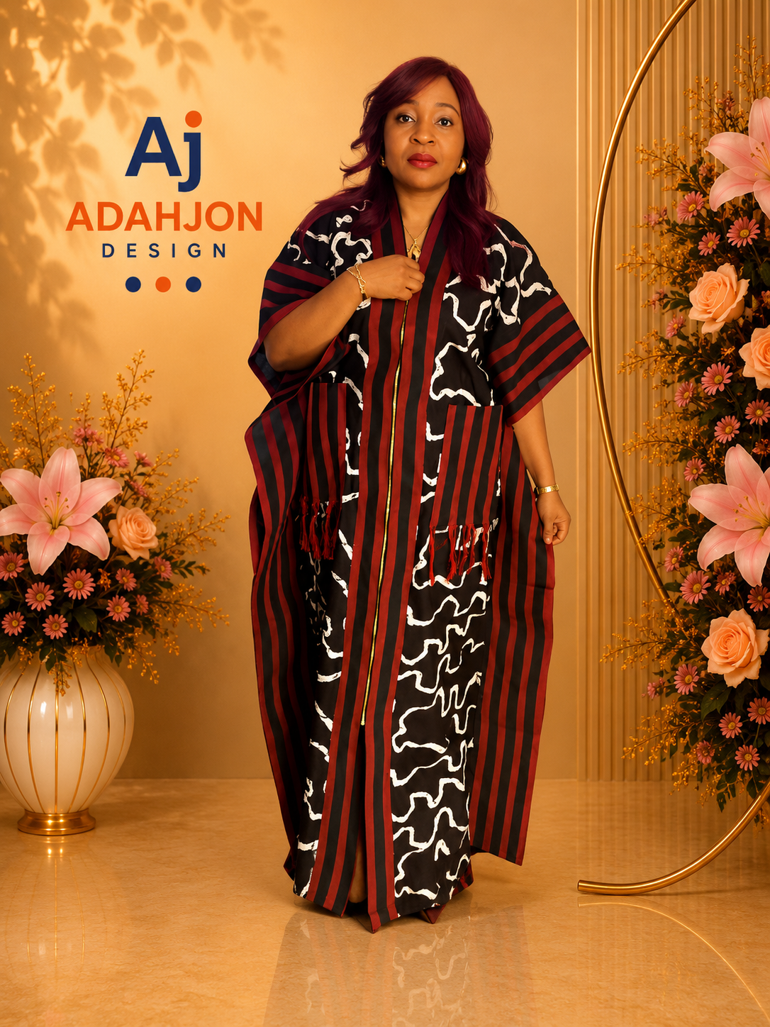 Long Kimono Jacket With Aso Oke