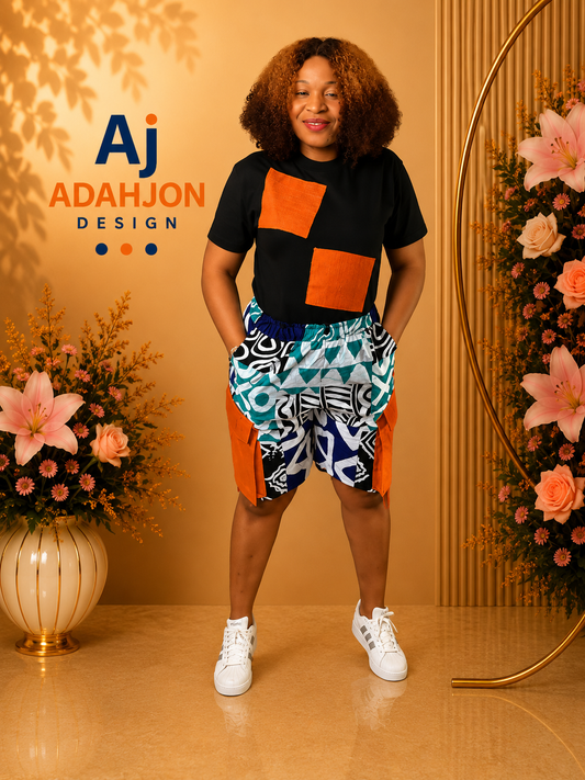 Polo Top and Short Nika With Aso Oke Patches