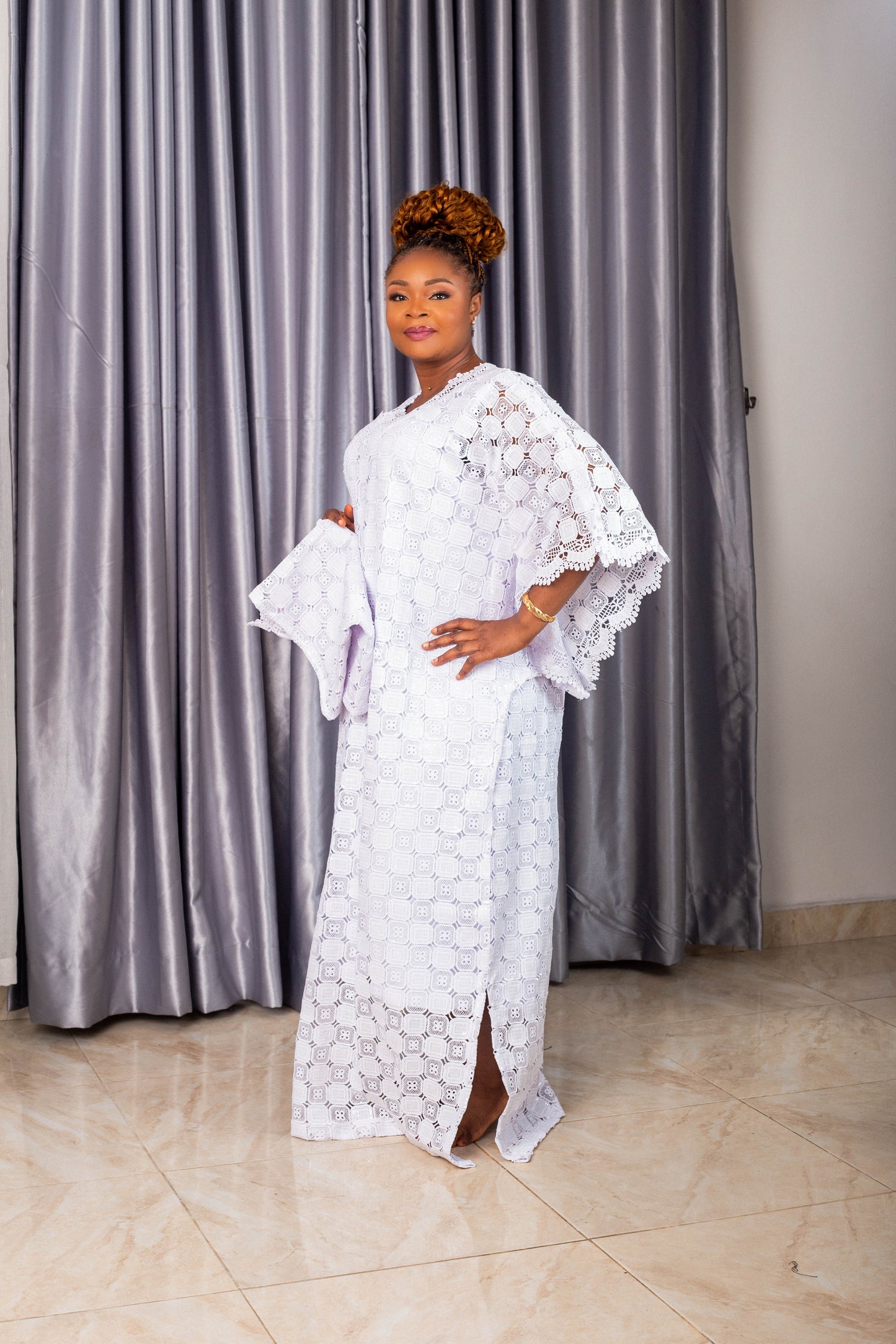 FLOWER V-NECK CORD GOWN