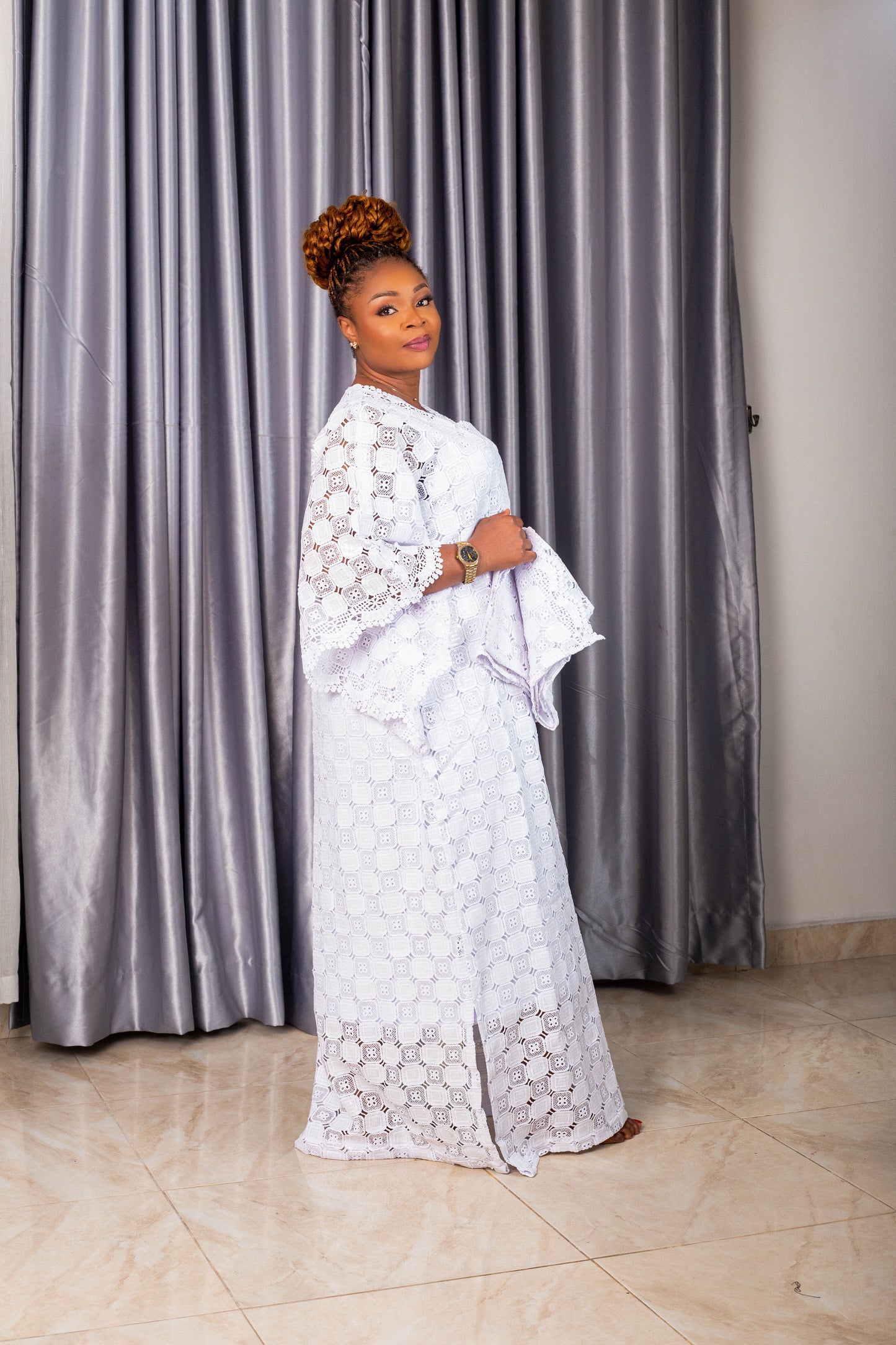 FLOWER V-NECK CORD GOWN