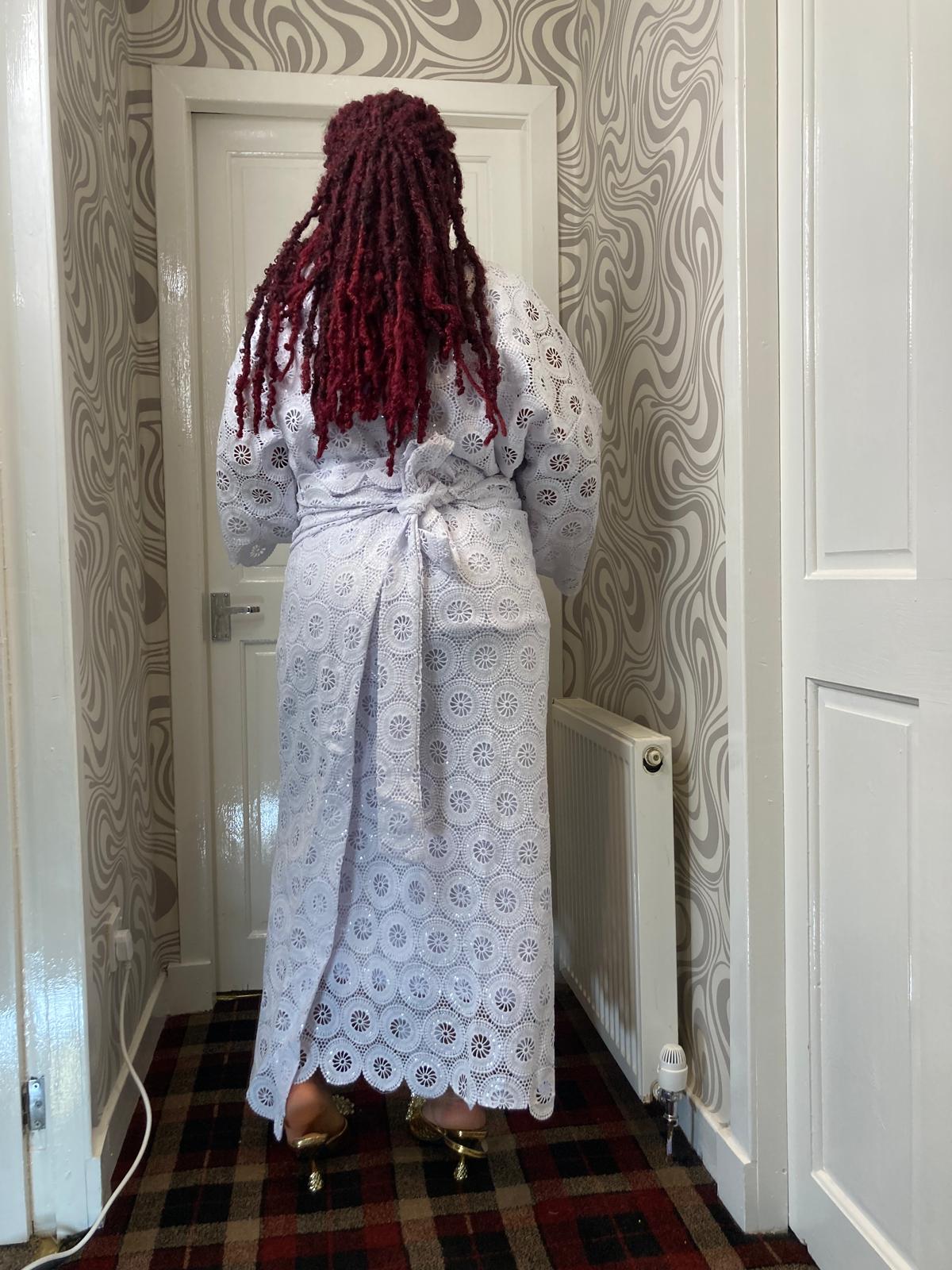 White Cord Lace Iro And Buba V-Neck