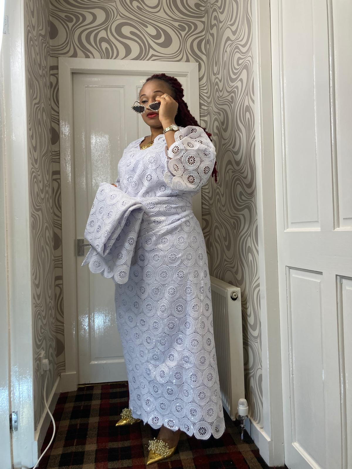 White Cord Lace Iro And Buba V-Neck