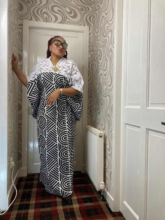 Ankara Long Gown With Cord Lace Combination