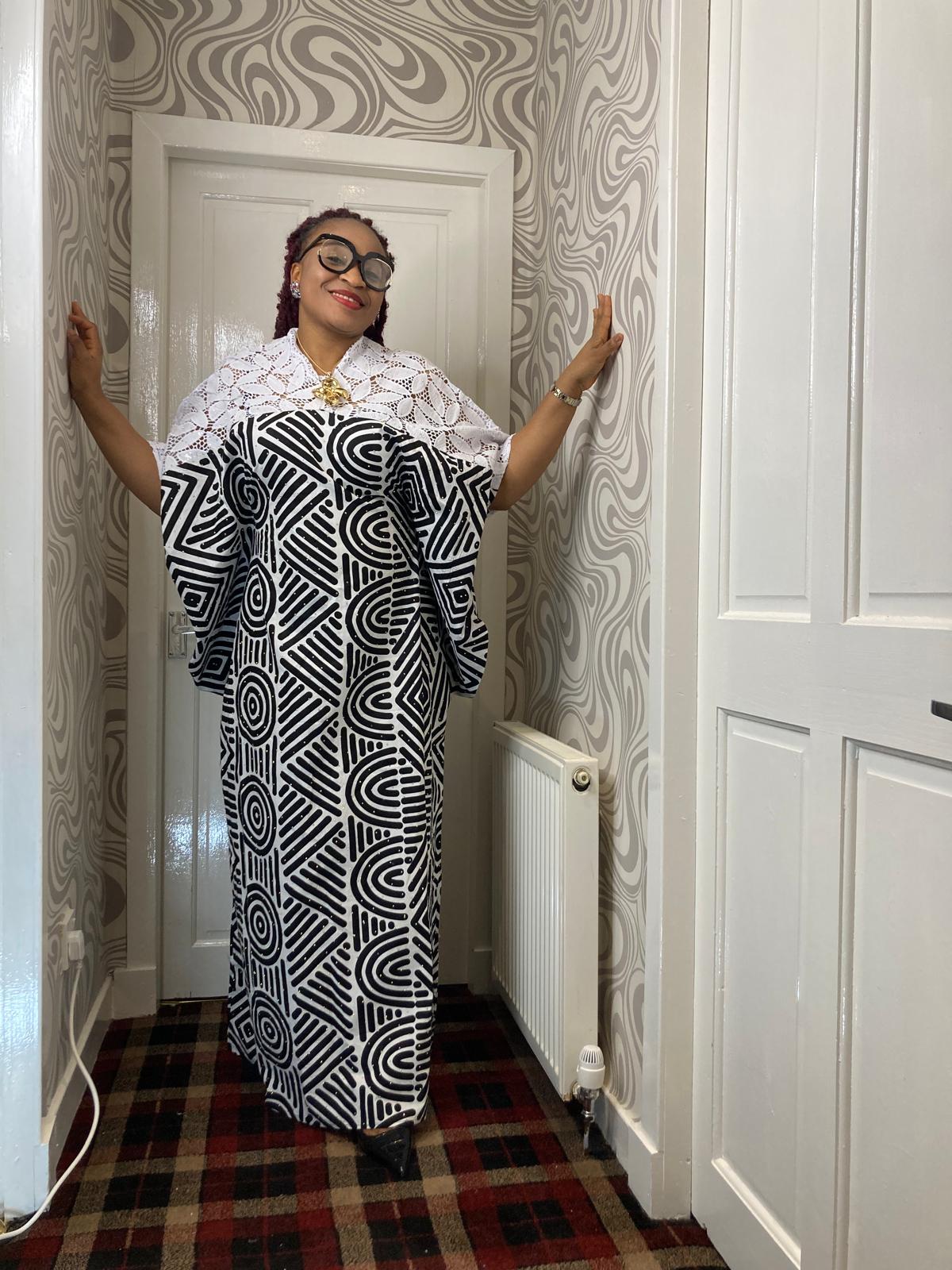 Ankara Long Gown With Cord Lace Combination