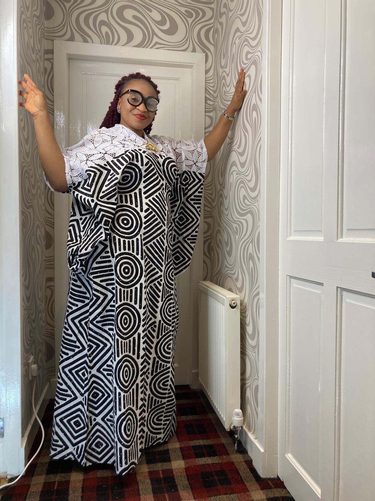 Ankara Long Gown With Cord Lace Combination