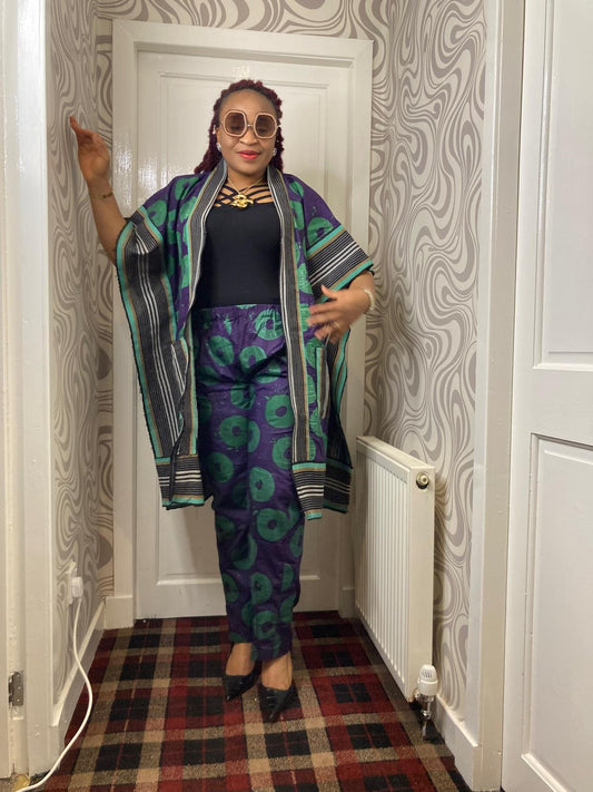 2 Piece Kimono Jacket With Aso Oke Design