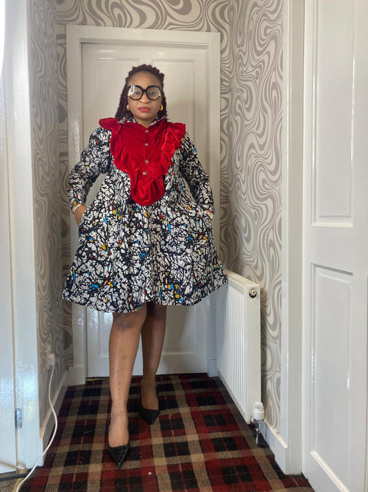 Ankara Short Gown Long Sleeve