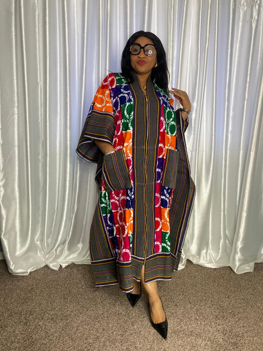 Long Ankara Gown With Aso Oke