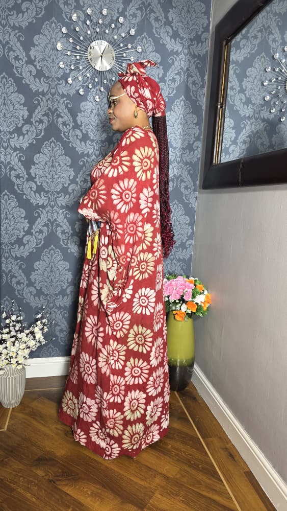 Long Adire Gown With Aso Oke