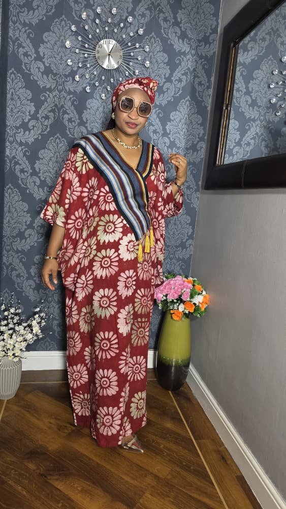 Long Adire Gown With Aso Oke