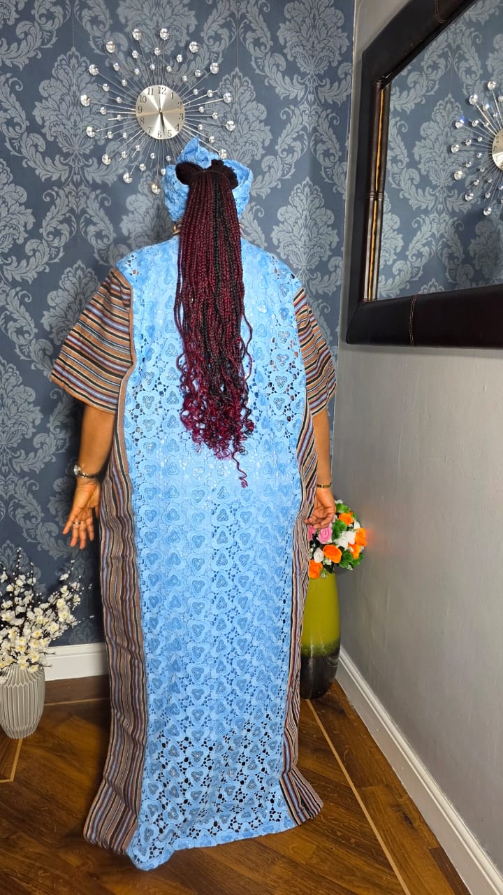 Long Lace Gown With Aso Oke