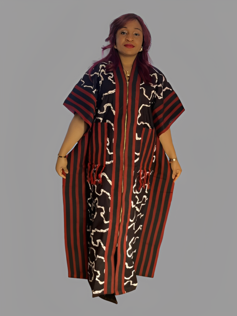 Long Kimono Jacket With Aso Oke
