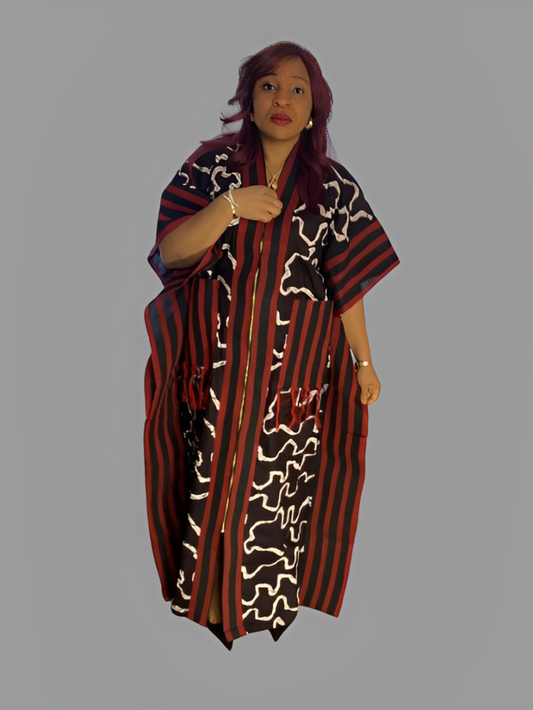 Long Kimono Jacket With Aso Oke