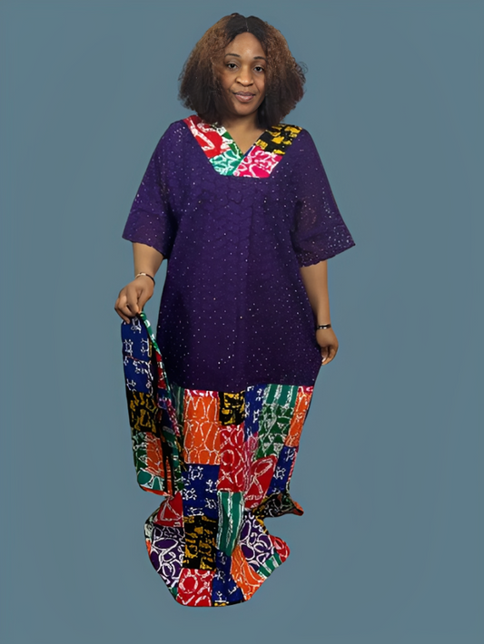 Long Ankara Gown With lace Combination