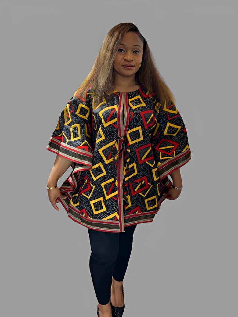Short Ankara Kimono Jacket With Aso Oke