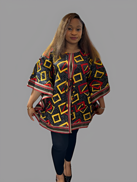 Short Ankara Kimono Jacket With Aso Oke