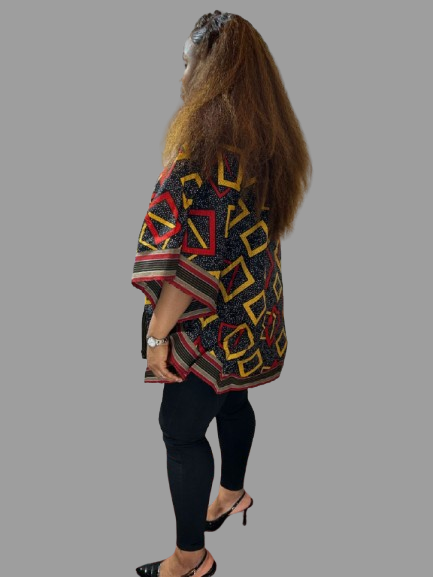 Short Ankara Kimono Jacket With Aso Oke