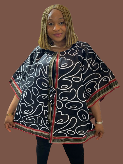 Short Ankara Kimono Jacket With Aso Oke