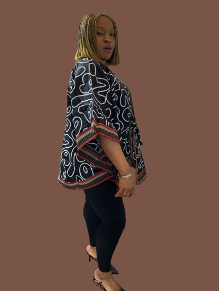 Short Ankara Kimono Jacket With Aso Oke