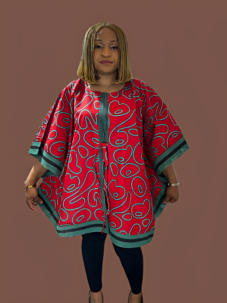 Short Ankara Kimono Jacket With Aso Oke
