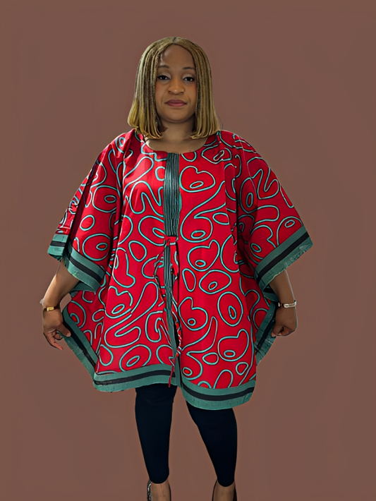 Short Ankara Kimono Jacket With Aso Oke