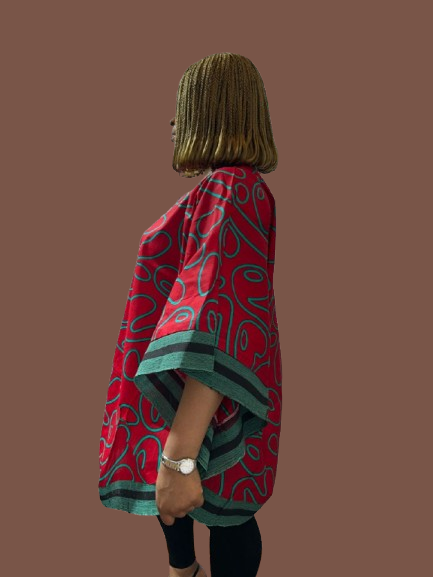 Short Ankara Kimono Jacket With Aso Oke