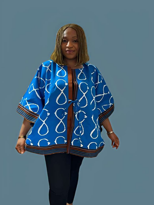 Short Ankara Kimono Jacket With Aso Oke