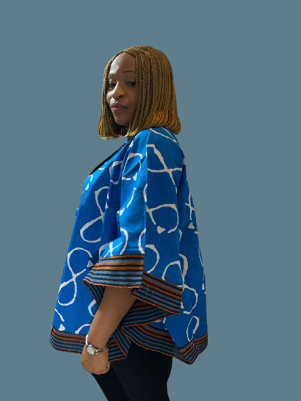 Short Ankara Kimono Jacket With Aso Oke