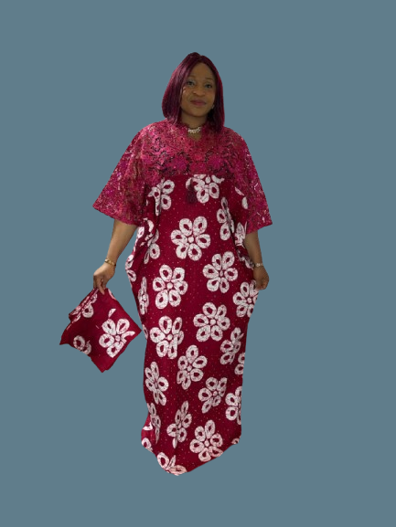 Ankara Long Gown With Lace Combination