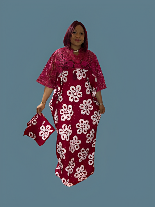 Ankara Long Gown With Lace Combination