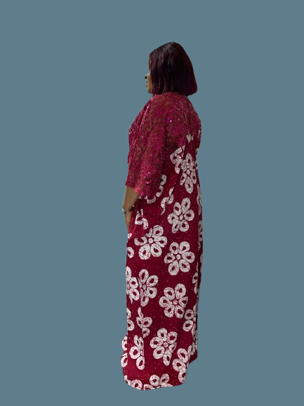 Ankara Long Gown With Lace Combination