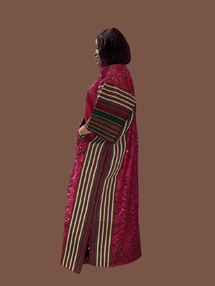 Long Lace Gown With Aso Oke