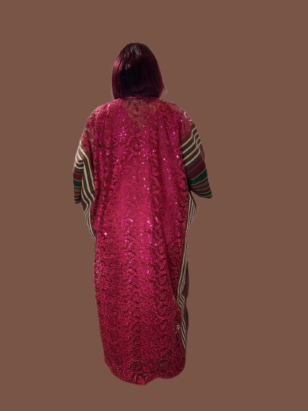 Long Lace Gown With Aso Oke