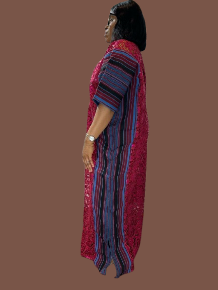 Long Lace Gown With Aso Oke
